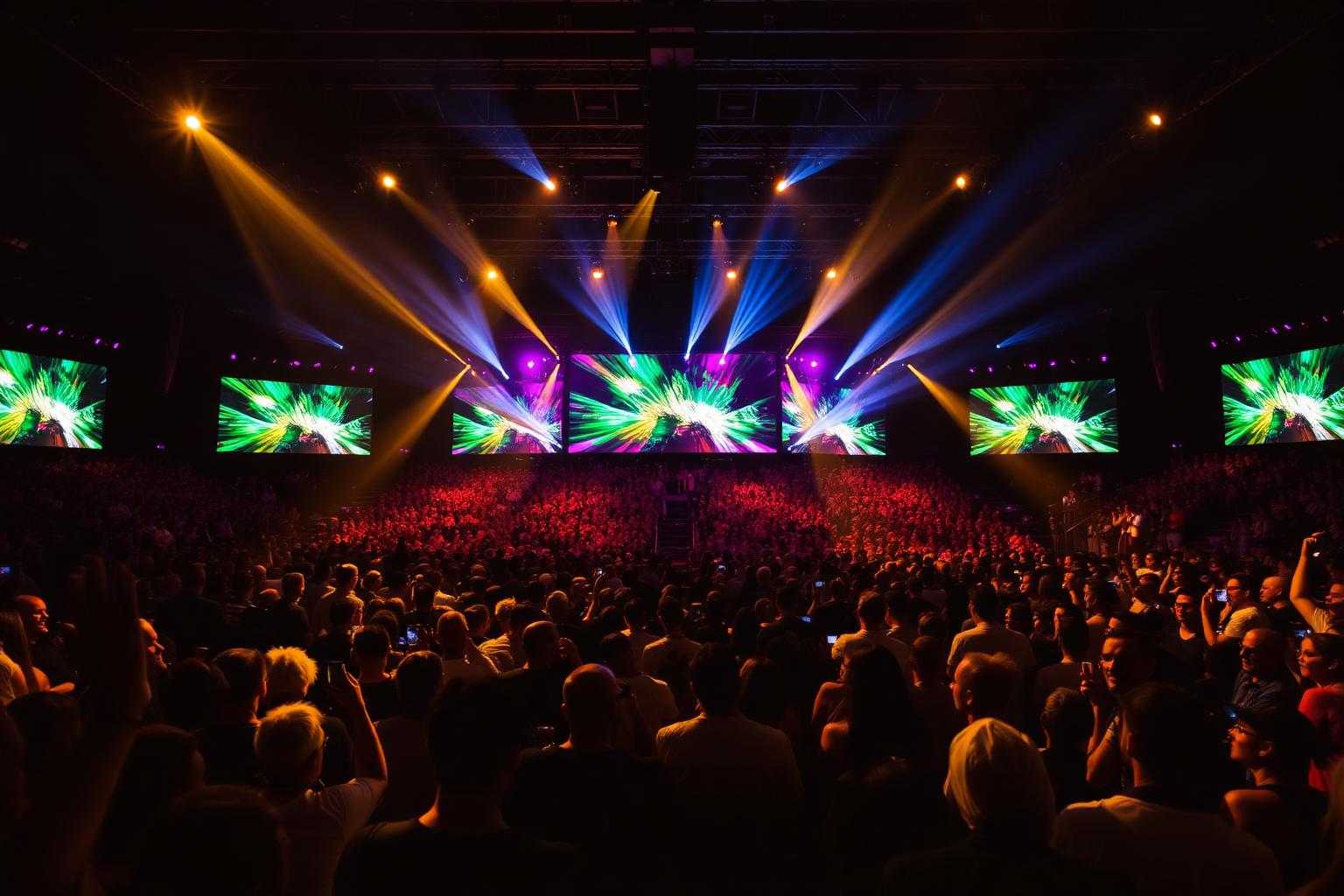 Imposante Live-Show-Bühne mit Lichtshow und großem Publikum