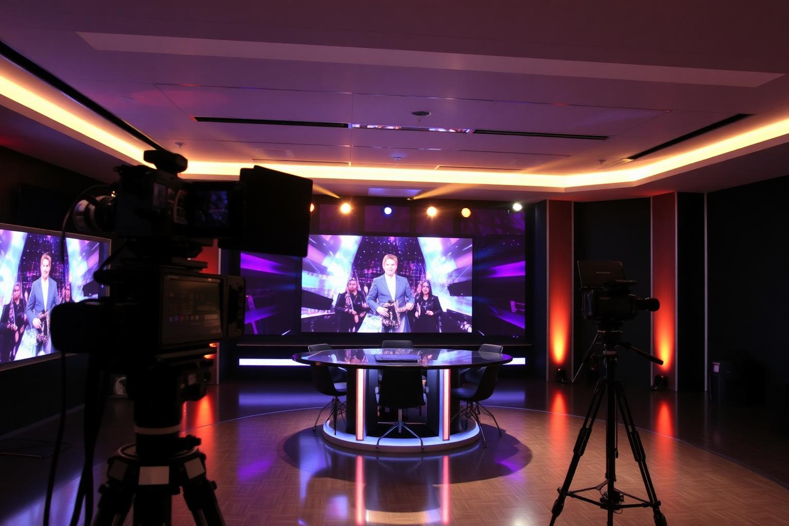 Modernes TV-Studio mit Kameras und LED-Wand